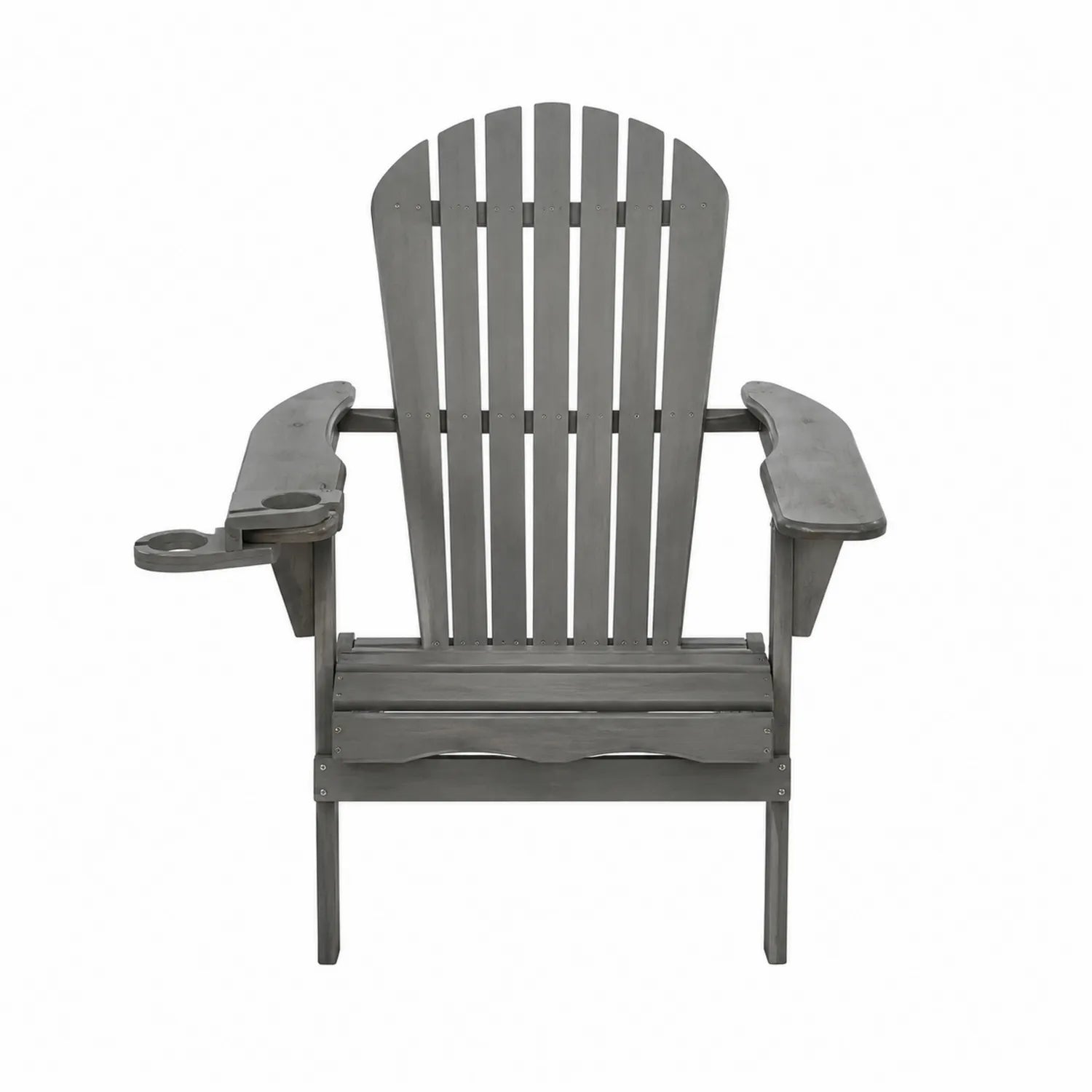 Adirondack Klappstuhl aus Akazienholz in Grau mit Getränkehalter, 90 cm Höhe