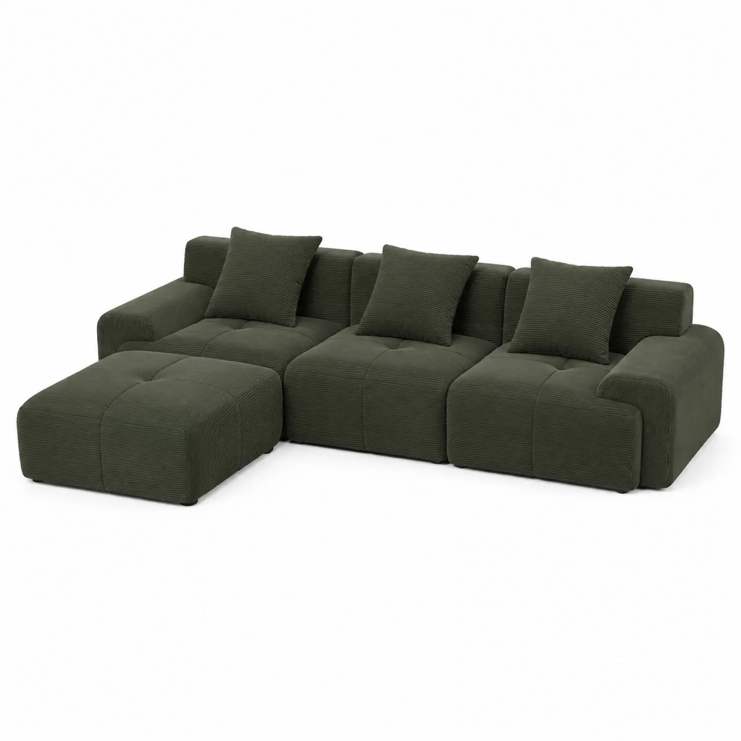 Ecksofa Set mit Récamiere aus Polyesterstoff Olivgrün
