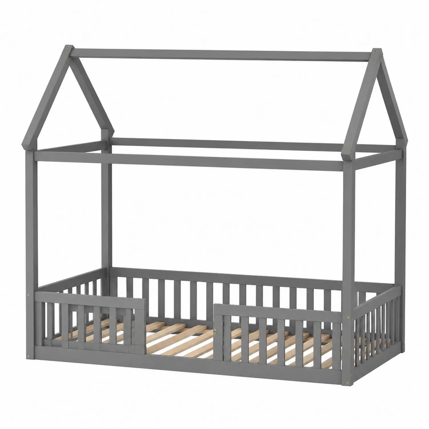 Kinderbett Hausform Holz Grau 208x98 cm