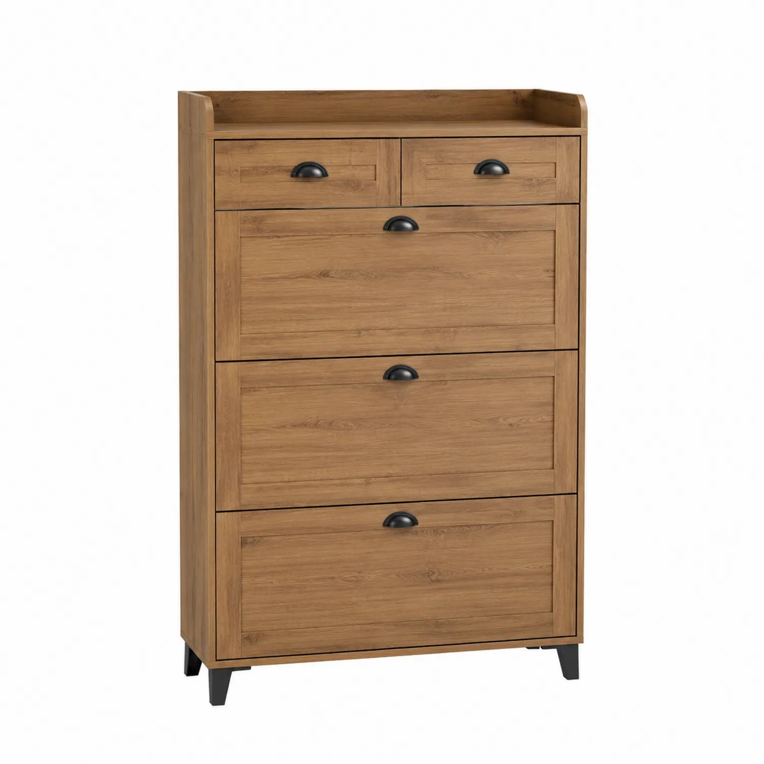 Schuhschrank Holz 4 Klappen 2 Schubladen 120x80x30cm