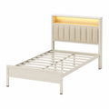 Metallbett mit Stoffkopfteil und integrierter Beleuchtung Beige 200x90 cm