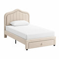 Samtpolster-Einzelbett Beige mit Kopfteil und Schublade