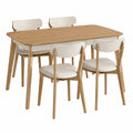Essgruppe aus Eichenholz und PU-Leder, Beige, 120x75x76 cm