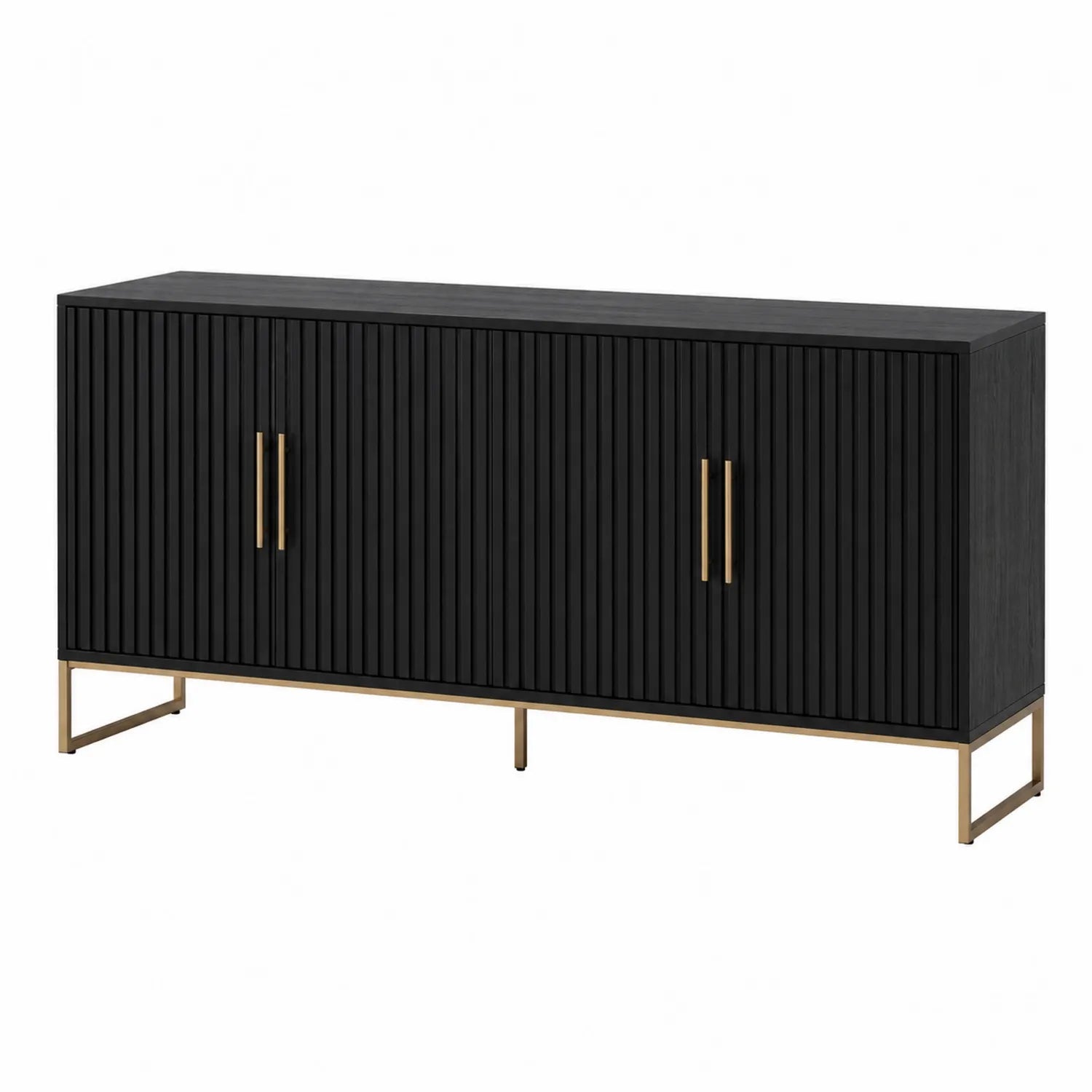 Sideboard Eichenholz Schwarz 160x40x80 cm mit Eisenbeinen