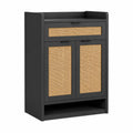 Schuhschrank Holz Rattan Schwarz 80x40x120cm