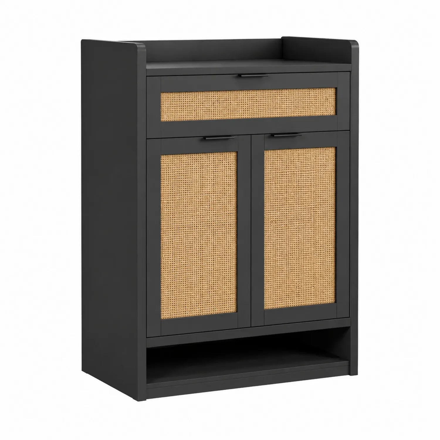 Schuhschrank Holz Rattan Schwarz 80x40x120cm