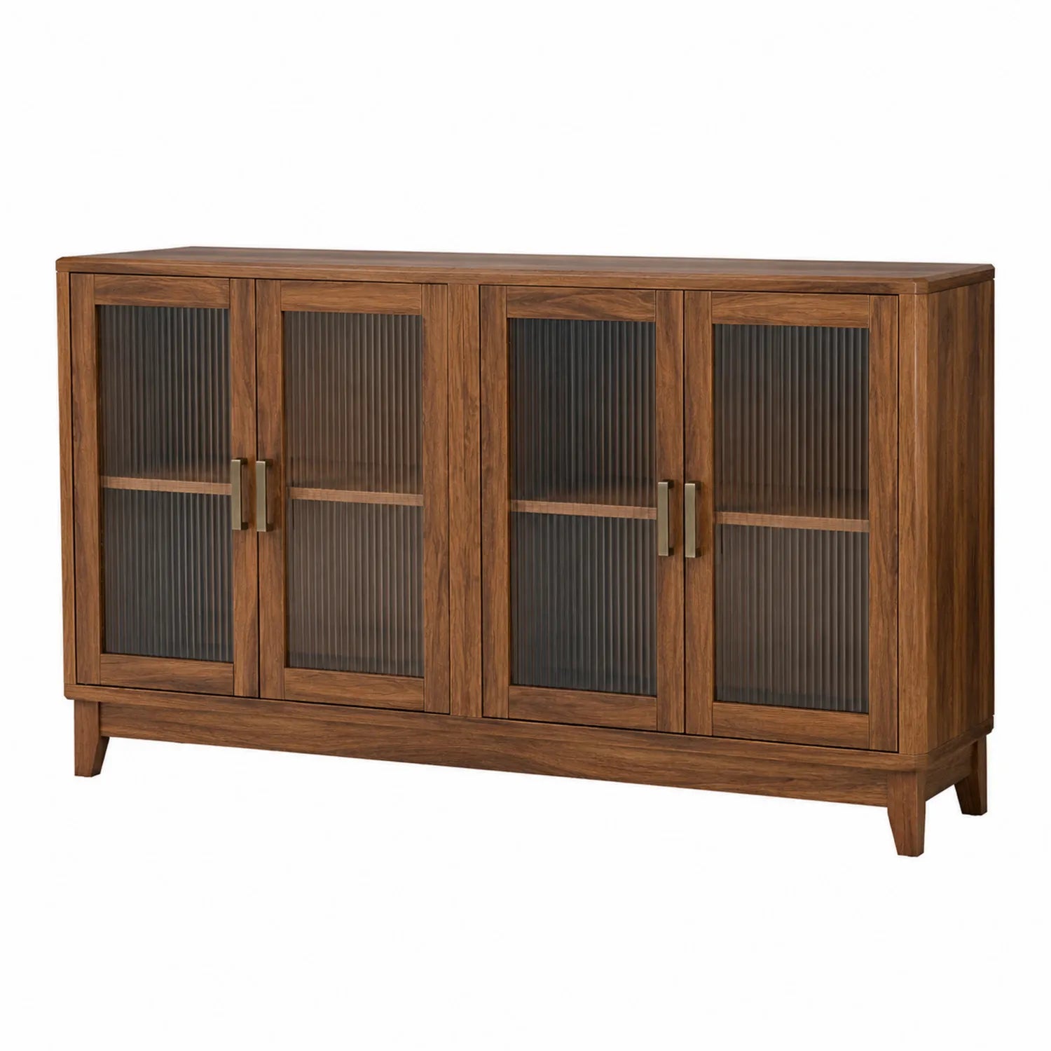 Holz-Sideboard mit geriffelten Glastüren 160x40x90 cm Braun/Transparent