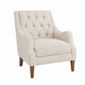 Polstersessel Bouclé Stoff, Holzbeine Beige