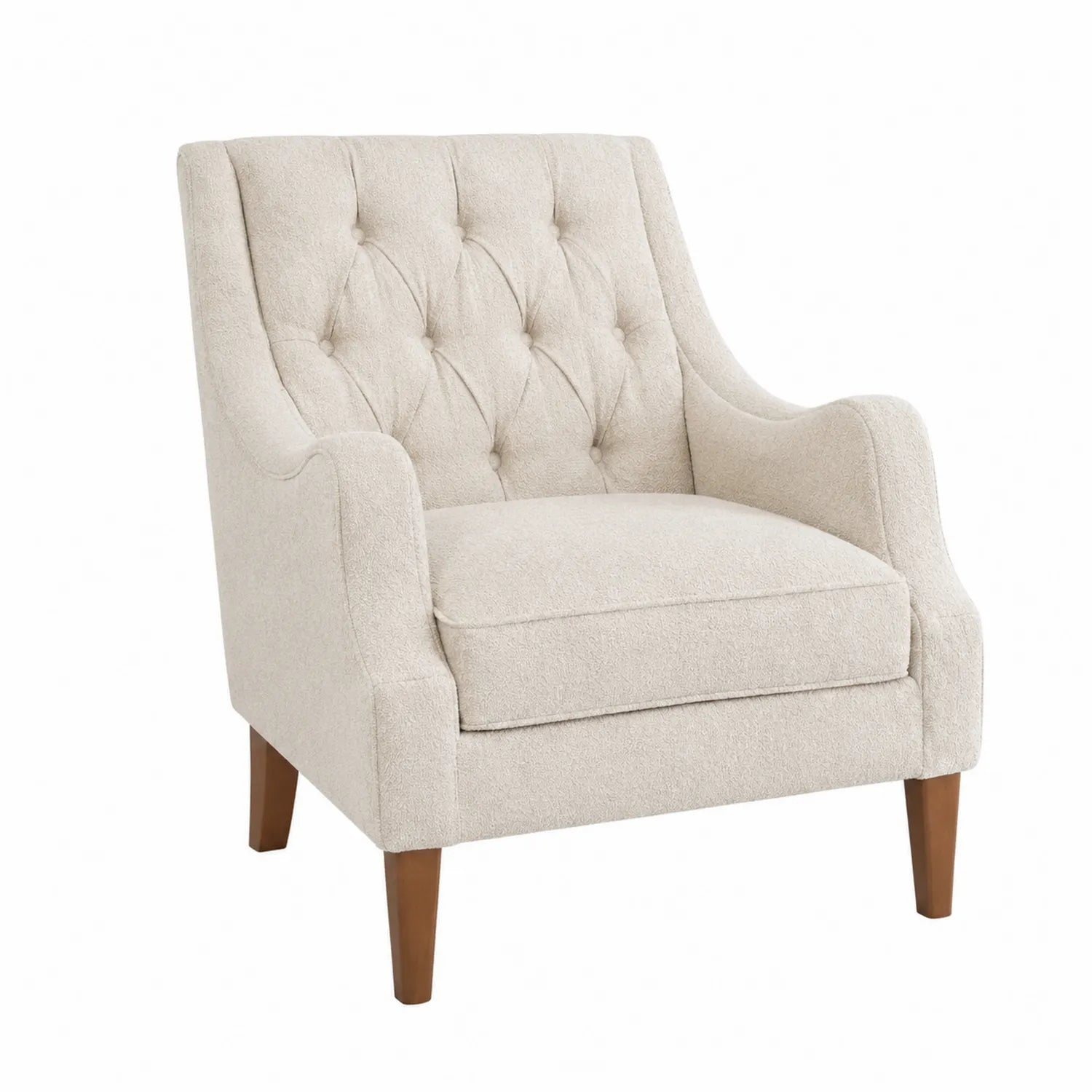 Polstersessel Bouclé Stoff, Holzbeine Beige
