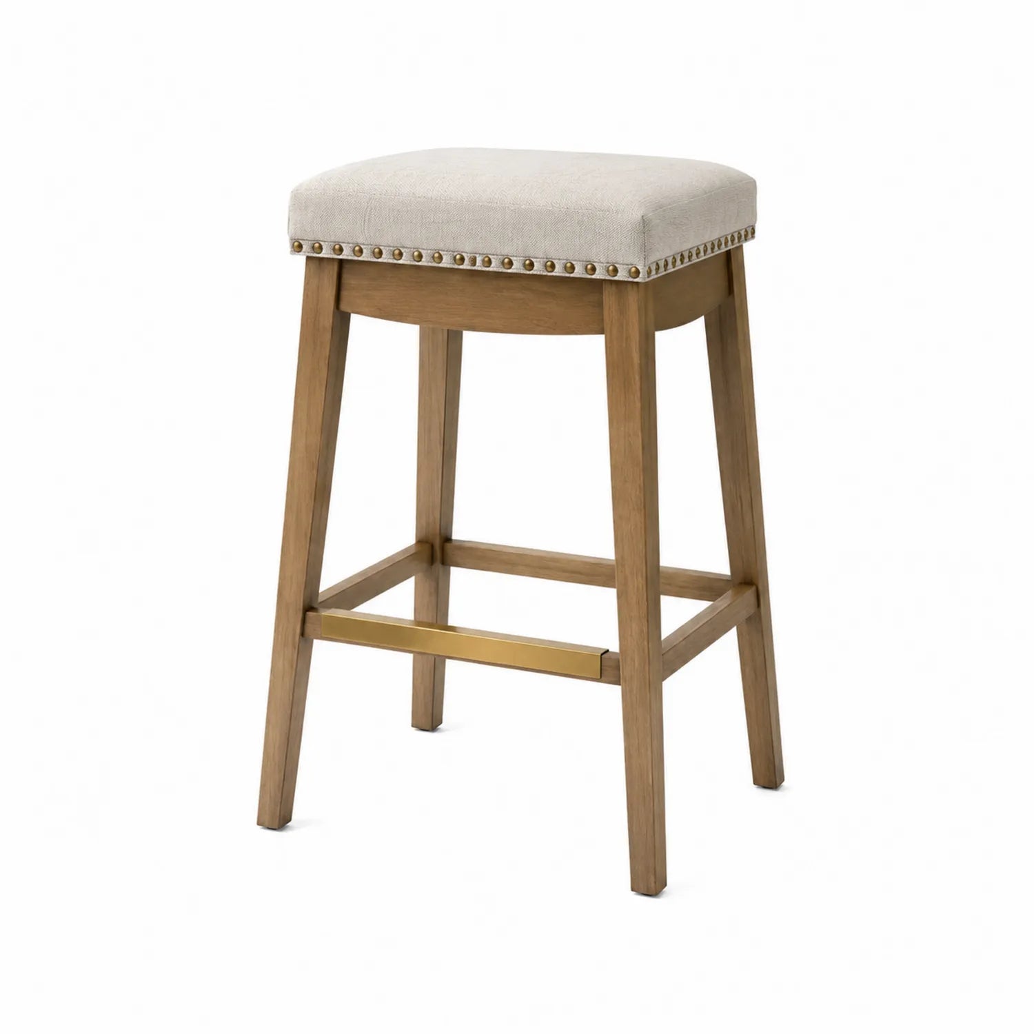 Holz Barhocker mit Leinenbezug 75cm Beige