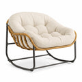 Sessel aus Leinenstoff mit Stahlrahmen und Rattanpolsterung, Beige