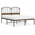 Metall- und Holz-Doppelbett Schwarz/Braun 200x160 cm