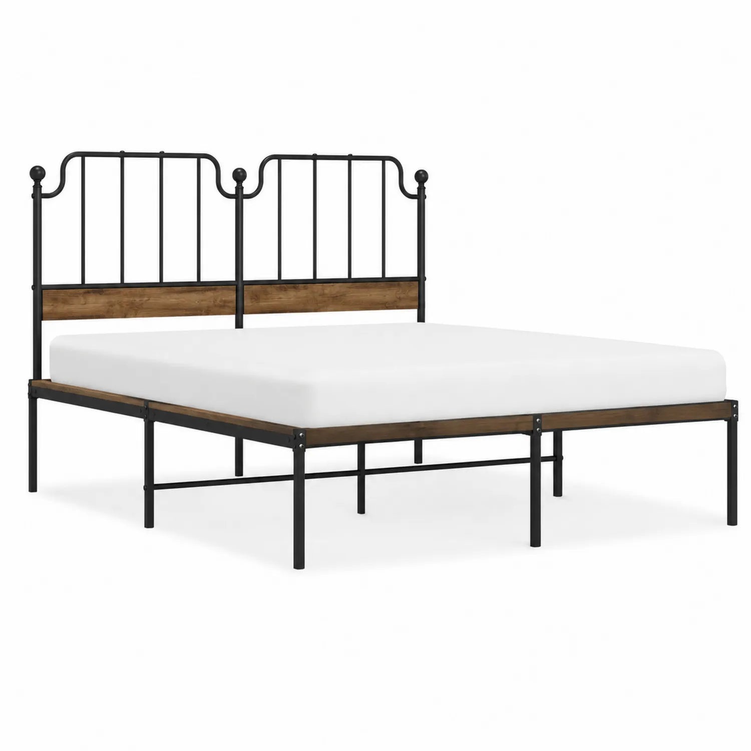 Metall- und Holz-Doppelbett Schwarz/Braun 200x160 cm